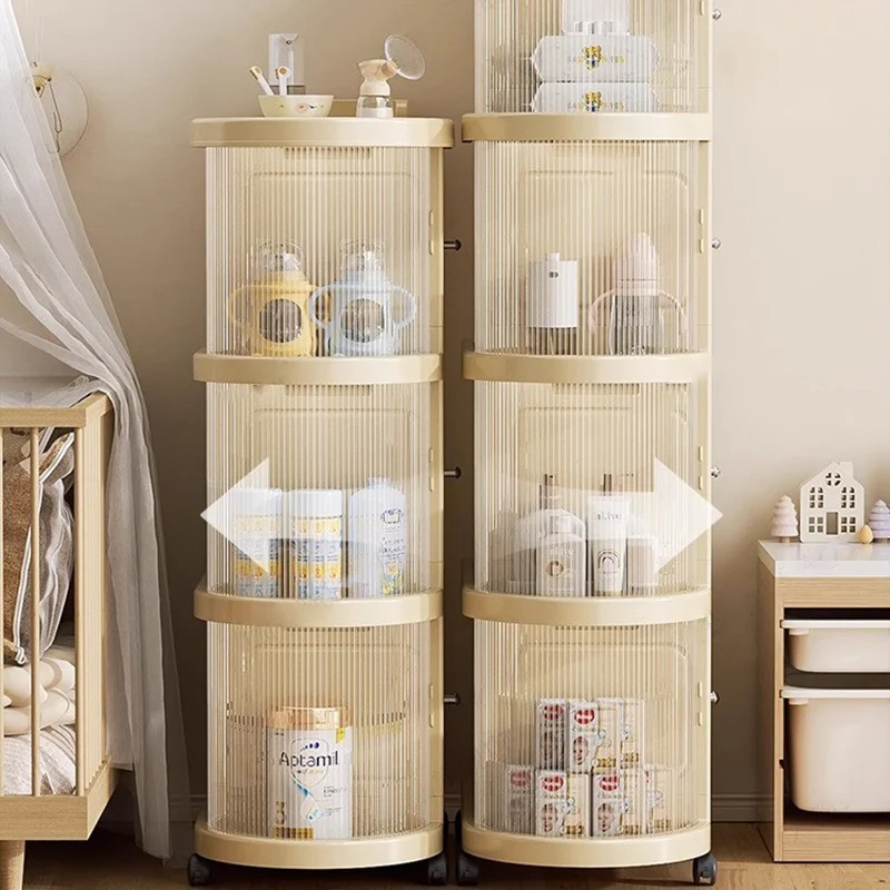 Modern Minimalist PP Plastic Oval Movable Foldable Storage Cabinet 2/3/4/5-Tier Baby Feeding Organizer For Living Room