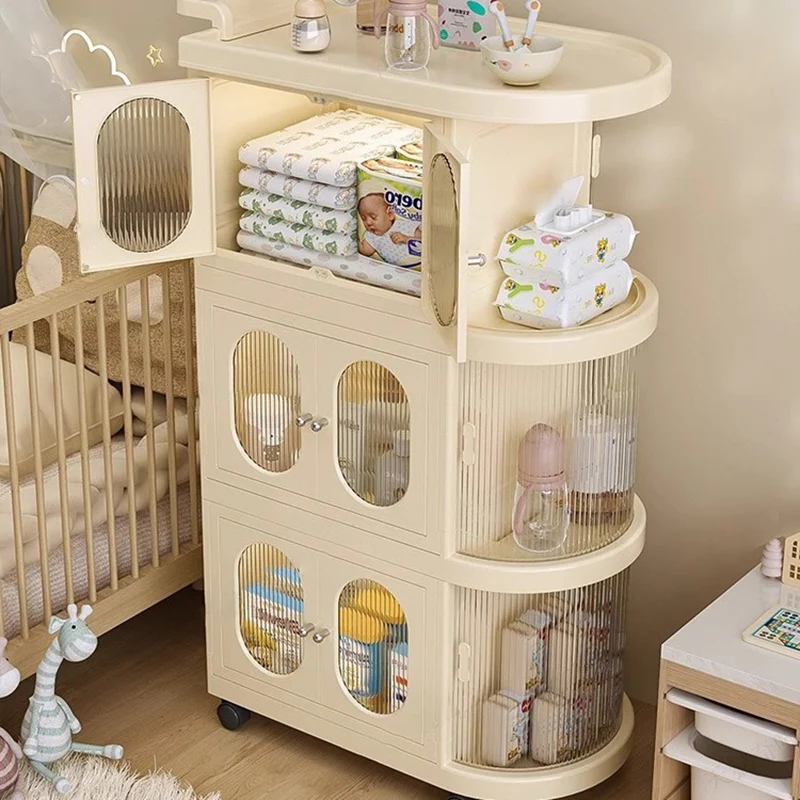 Modern Minimalist PP Plastic Oval Movable Foldable Storage Cabinet 2/3/4/5-Tier Baby Feeding Organizer For Living Room
