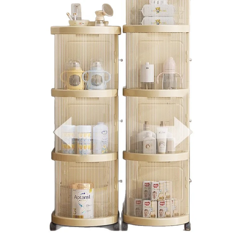 Modern Minimalist PP Plastic Oval Movable Foldable Storage Cabinet 2/3/4/5-Tier Baby Feeding Organizer For Living Room