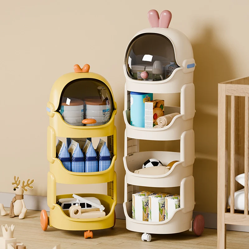 Contemporary Creative PP PC Steel Round-square Duck/Rabbit-style Movable Storage Cabinet 2/3/4-Tier For Living Room