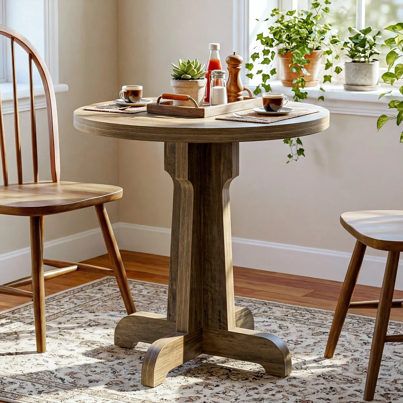 Tribesigns Table de salle à manger ronde 60 cm pour 2 personnes, Petite table de cuisine style champêtre