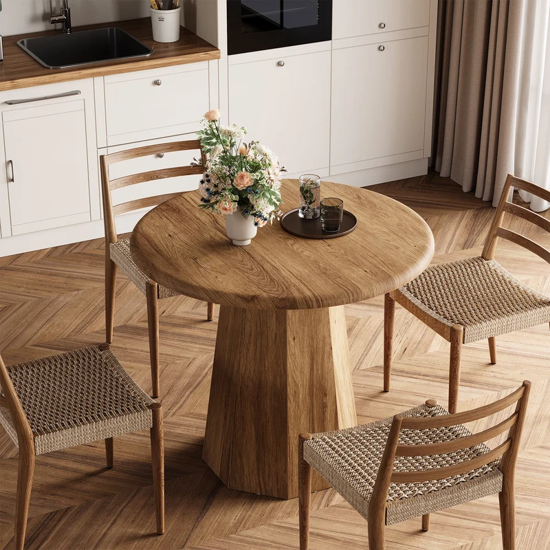 Table de salle à manger ronde Tribesigns 80 cm pour 2 à 4 personnes, Petite table de cuisine avec cadre robuste