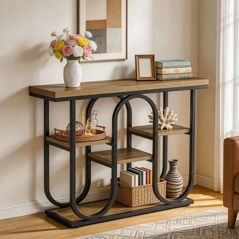 Tribesigns Console 100 cm, Table d'entrée industrielle à 4 niveaux avec étagères