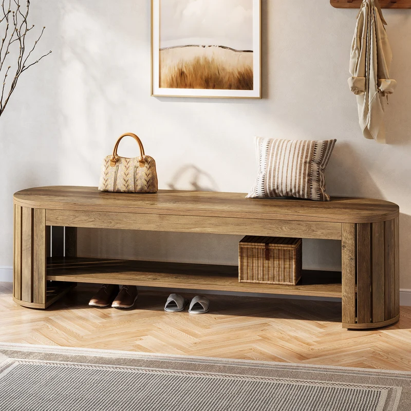 Tribesigns Banc à chaussures en bois avec rangement, Banc à 2 niveaux pour entrée, chambre et salon
