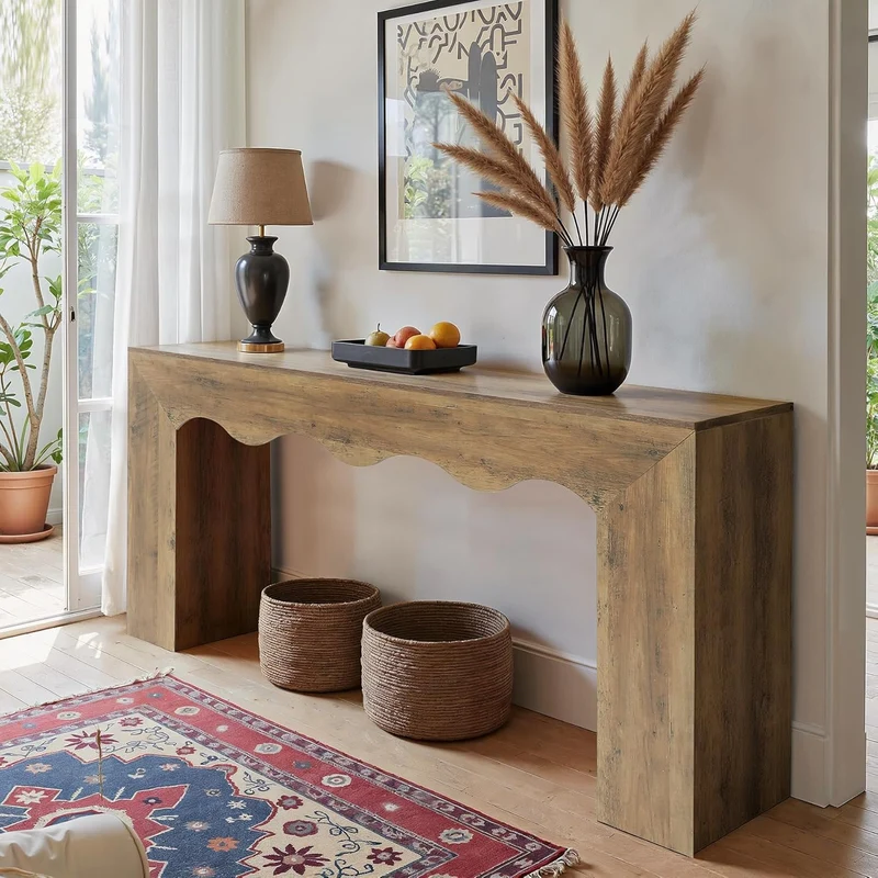 Tribesigns Console ondulée de 160 cm, design rustique, Table d'entrée étroite