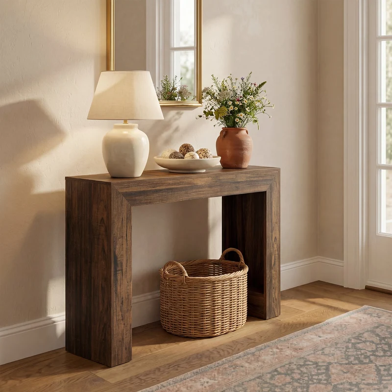 Tribesigns Console étroite de 105 cm, Table d'entrée aspect bois Table basse stable à double piètement pour l'entrée et le salon