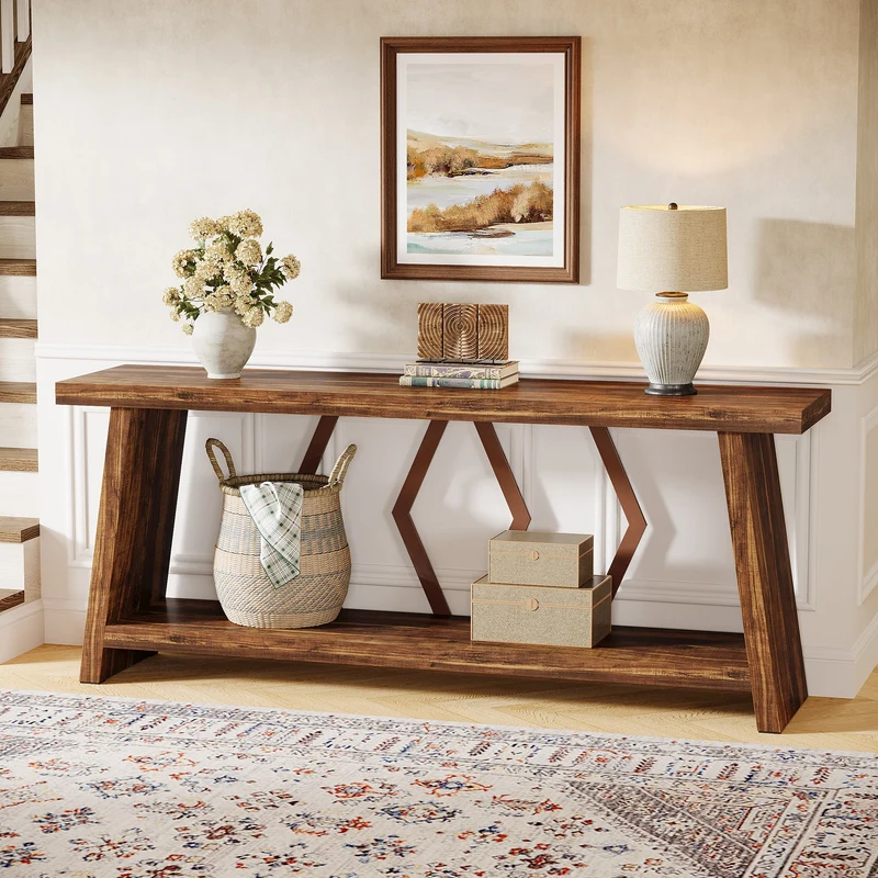 Tribesigns Console extra-longue de 180 cm avec 2 étagères, Table d'appoint étroite pour salon et entrée
