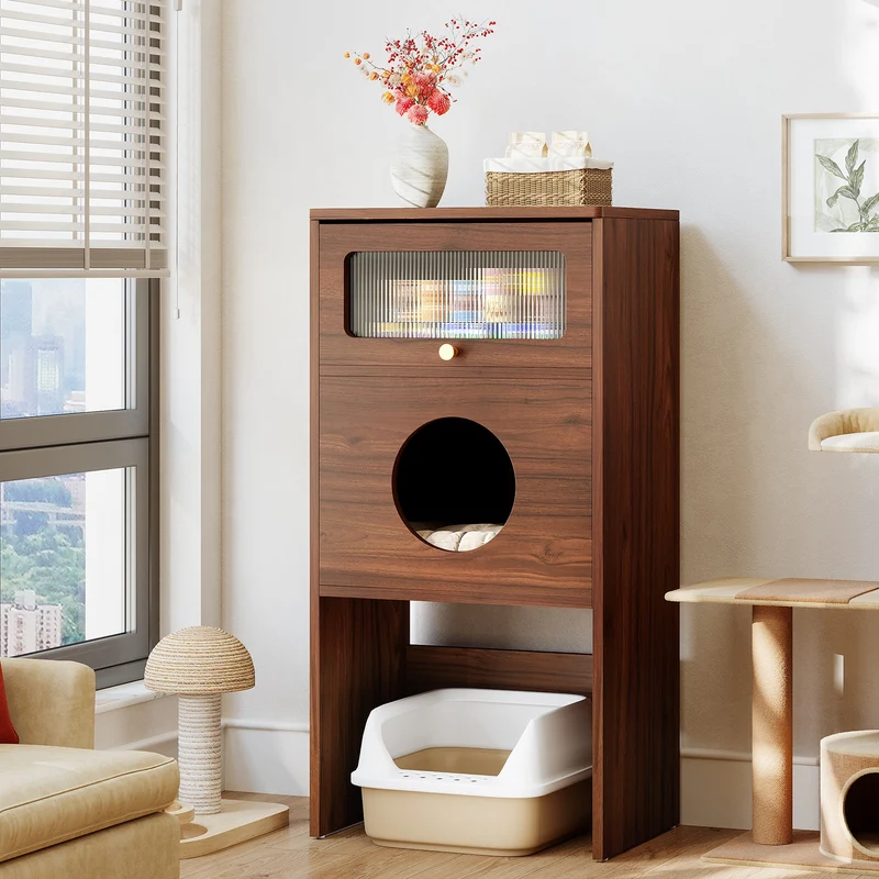 Tribesigns Meuble pour chat avec espace de rangement, Meuble pour bac à litière et table d'appoint 2 en 1