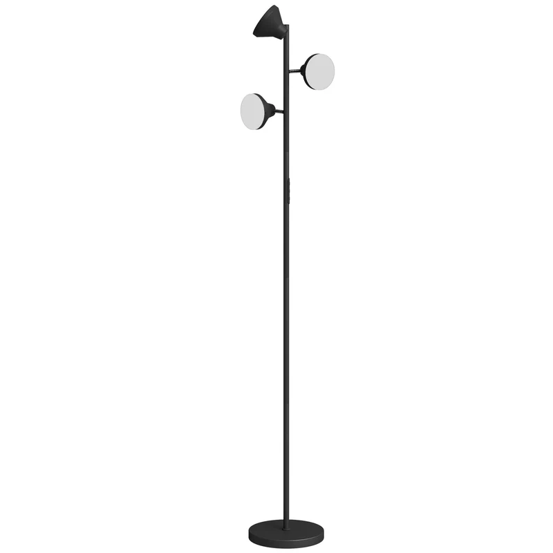 Lampadaire sur pied salon 25 x 170 cm intensité réglable 4150 lm têtes orientables moderne minimaliste en acier noir 21_0007056