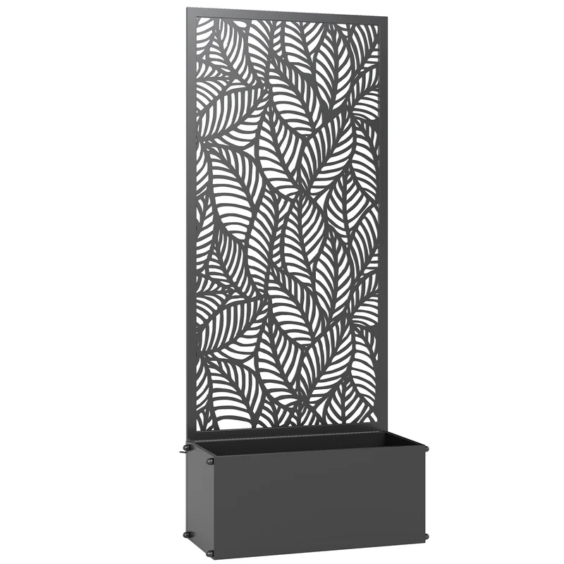Jardinière surélevée pour plantes grimpantes 45 x 21.5 x 110 cm drainage intégré brise-vue contemporain en métal noir 21_0005646