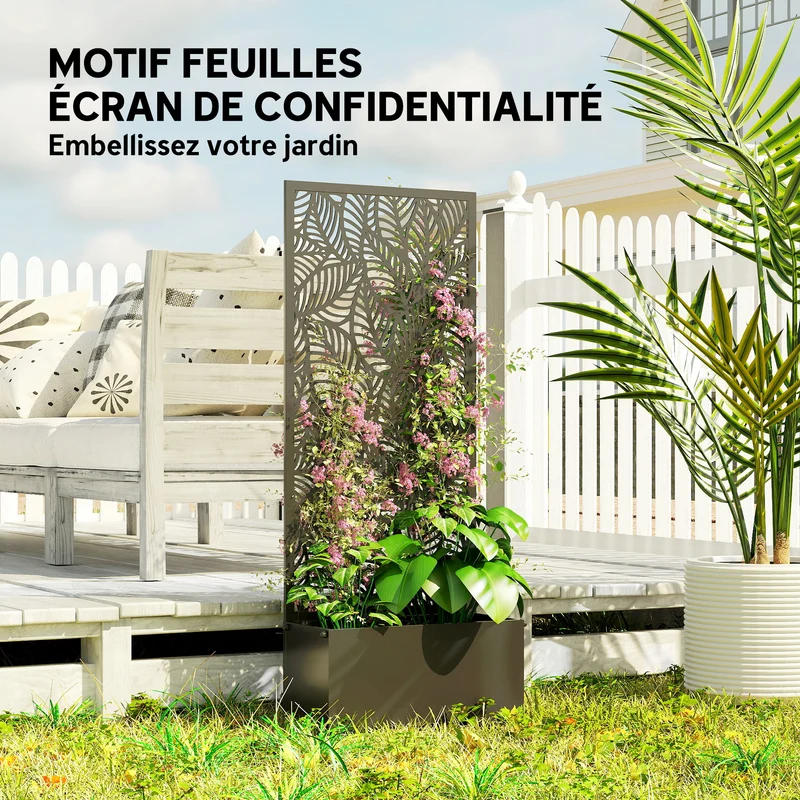 Jardinière surélevée pour plantes grimpantes 45 x 21.5 x 110 cm drainage intégré brise-vue contemporain en métal noir 21_0005646