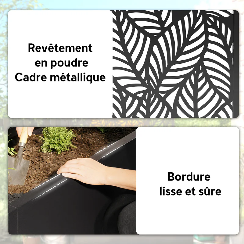 Jardinière surélevée pour plantes grimpantes 45 x 21.5 x 110 cm drainage intégré brise-vue contemporain en métal noir 21_0005646