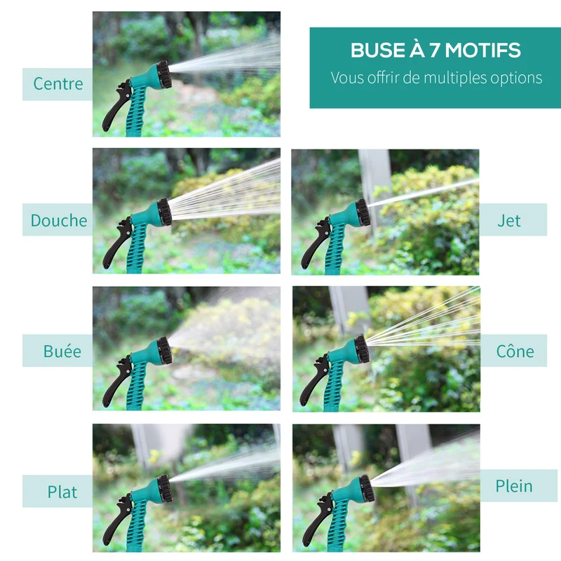 Dévidoir mural pivotant 180° arrosage jardin 44 x 23 x 41 cm enroulage automatique pistolet 7 modes design en PP vert 21_0004131