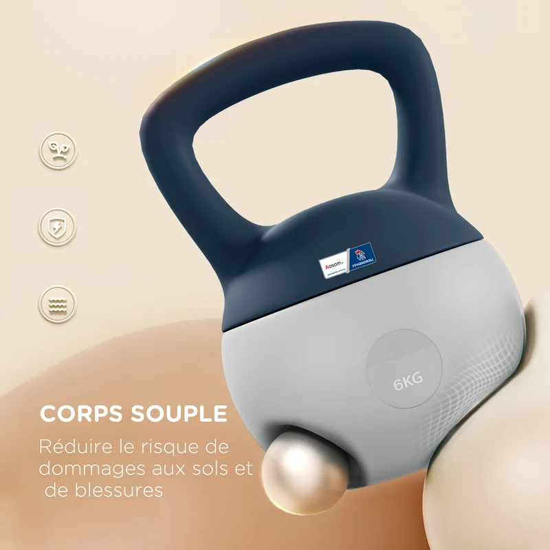 Cloche russe musculation 19 x 19 x 28 cm prise antidérapante renforce muscles et cardio compacte épuré en plastique gris 21_0006851