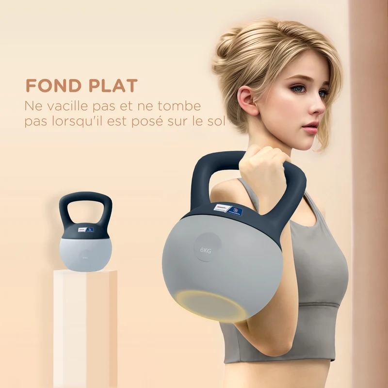 Cloche russe musculation 19 x 19 x 28 cm prise antidérapante renforce muscles et cardio compacte épuré en plastique gris 21_0006851