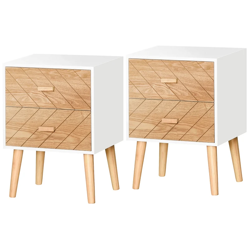Chevet table de nuit 40 x 30 x 56 cm 4 tiroirs rangement pratique pieds effilés scandinave minimaliste en bois blanc 21_0001676