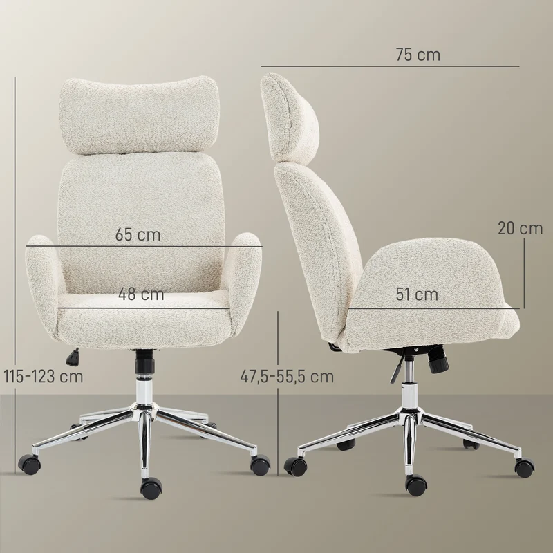 Chaise de bureau pivotante 65 x 75 x 115-123 cm dossier ergonomique appui-tête réglable moderne en tissu gris clair 21_0006315