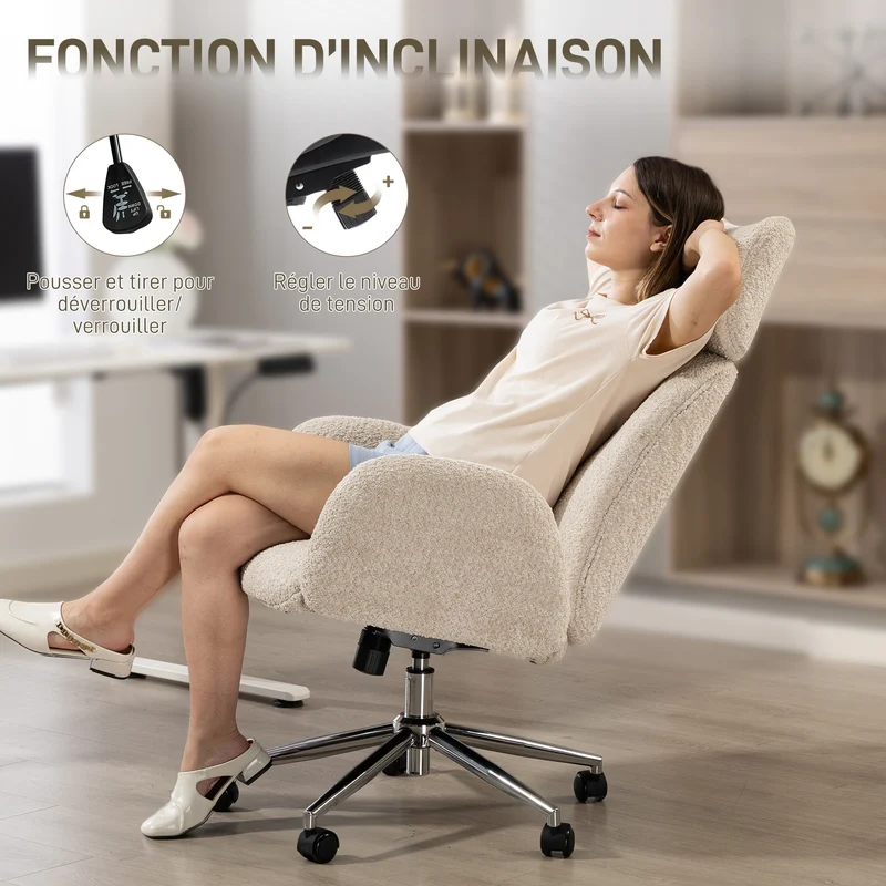 Chaise de bureau pivotante 65 x 75 x 115-123 cm dossier ergonomique appui-tête réglable moderne en tissu gris clair 21_0006315