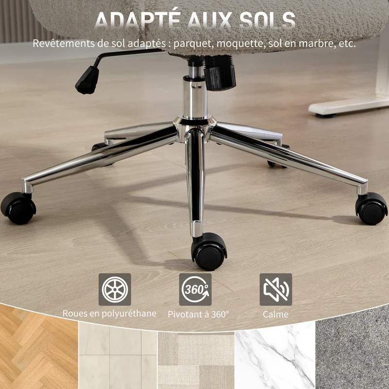 Chaise de bureau pivotante 65 x 75 x 115-123 cm dossier ergonomique appui-tête réglable moderne en tissu gris clair 21_0006315
