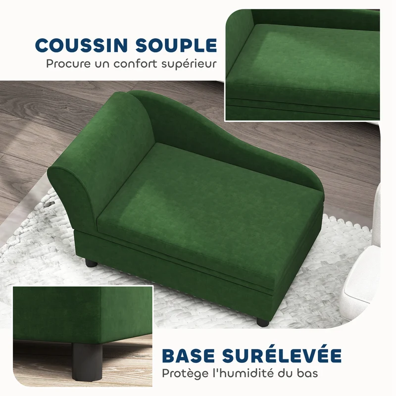 Canapé pour animaux intérieur 76 x 45 x 43 cm coffre de rangement assise amovible moderne scandinave en velours vert 21_0007344