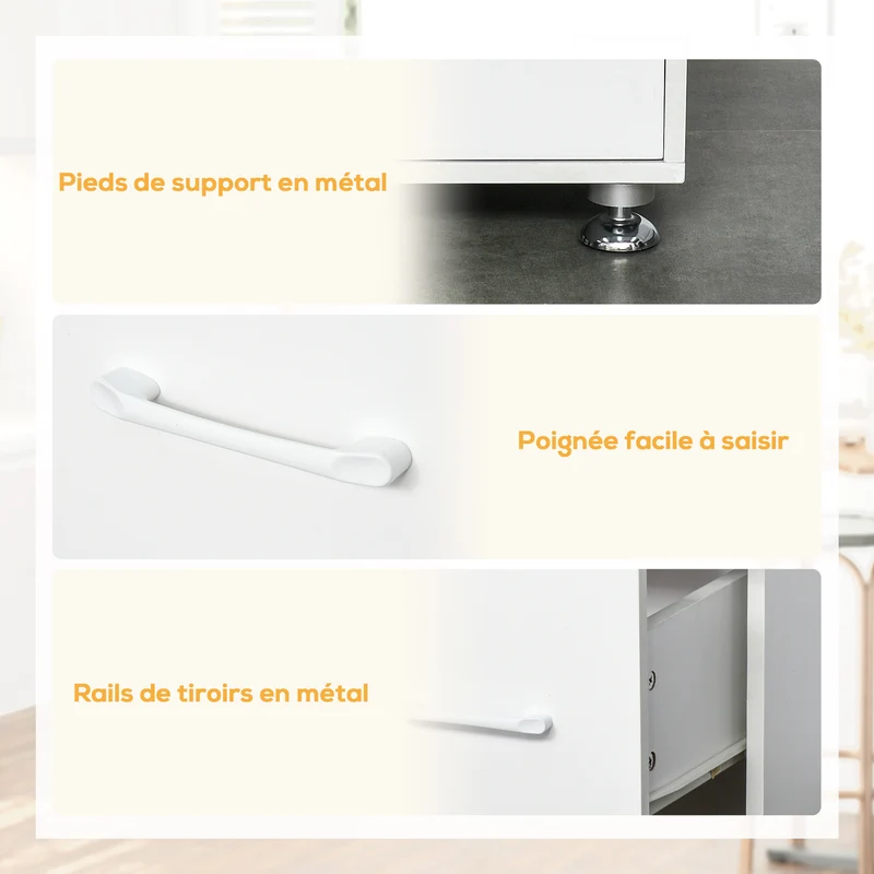 Buffet haut cuisine 60 x 40 x 160 cm rangement optimisé 3 tiroirs salon style moderne en panneaux de particules blanc 21_0002218