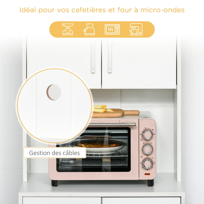 Buffet haut cuisine 60 x 40 x 160 cm rangement optimisé 3 tiroirs salon style moderne en panneaux de particules blanc 21_0002218