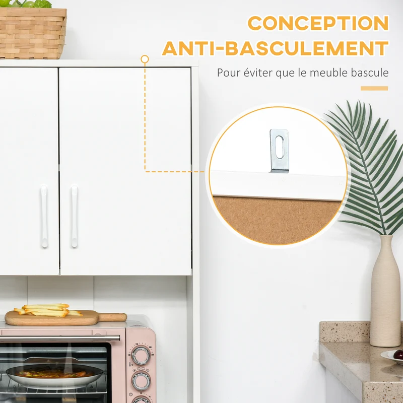 Buffet haut cuisine 60 x 40 x 160 cm rangement optimisé 3 tiroirs salon style moderne en panneaux de particules blanc 21_0002218