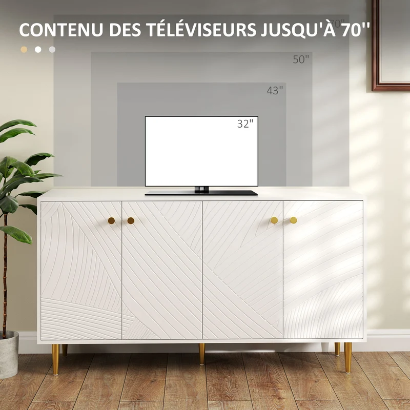 Buffet de salon 140 x 35 x 77.5 cm étagères réglables sécurité anti basculement moderne design compact en MDF blanc 21_0003457