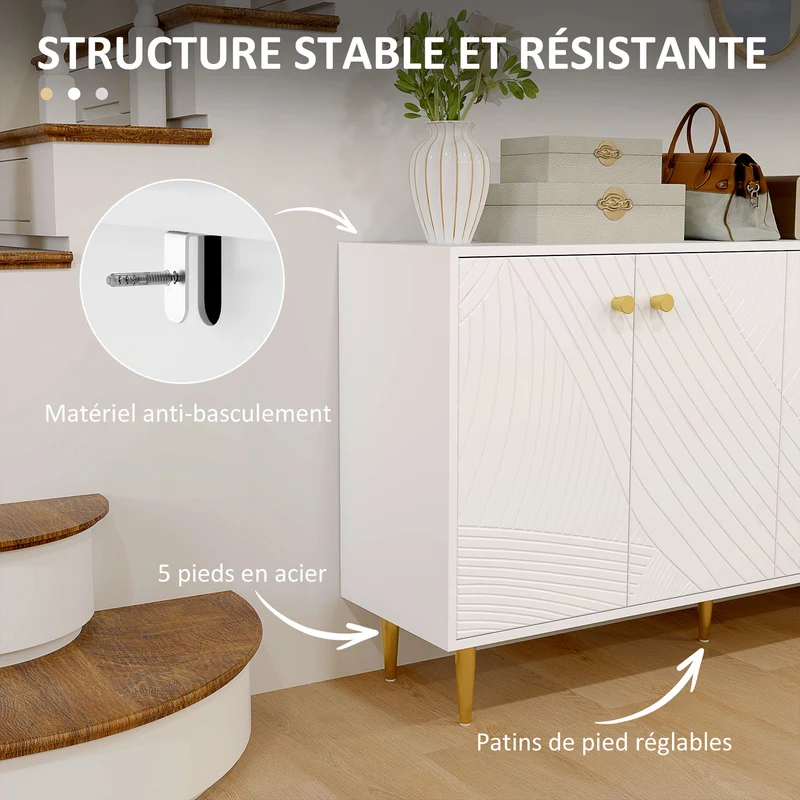 Buffet de salon 140 x 35 x 77.5 cm étagères réglables sécurité anti basculement moderne design compact en MDF blanc 21_0003457
