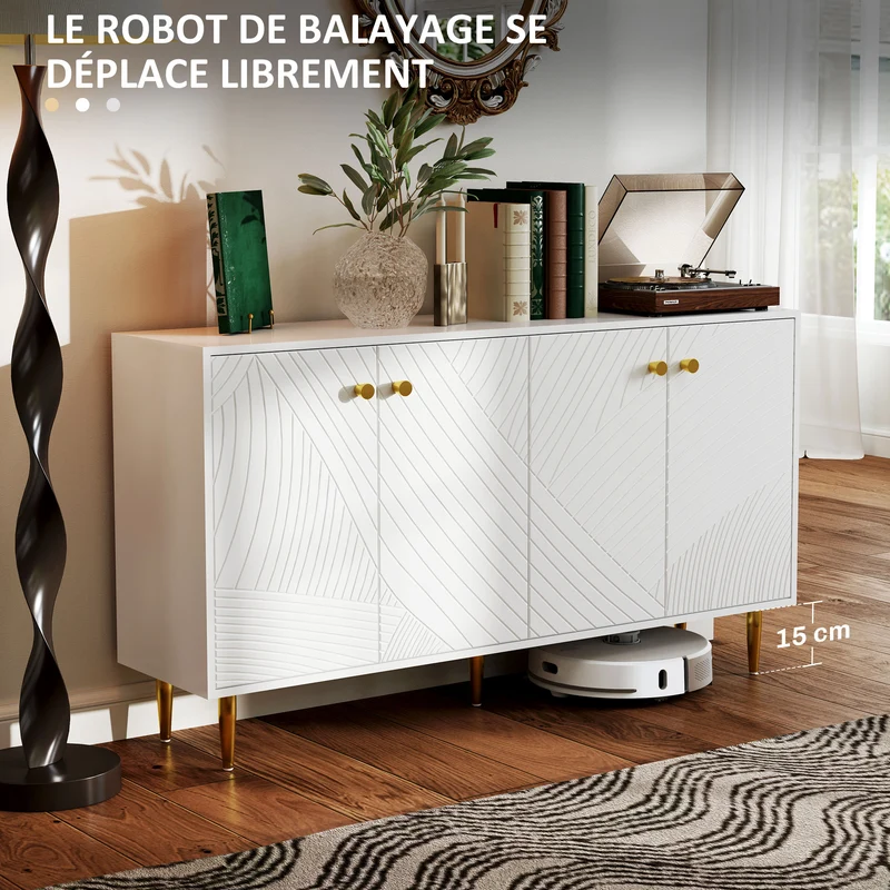 Buffet de salon 140 x 35 x 77.5 cm étagères réglables sécurité anti basculement moderne design compact en MDF blanc 21_0003457