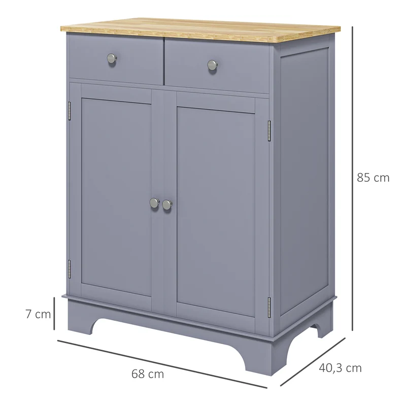 Buffet de rangement salon 68 x 40,3 x 85 cm capacité placards et tiroirs étagères réglables style scandinave en MDF gris 21_0002183