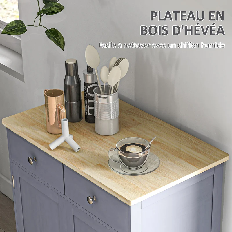 Buffet de rangement salon 68 x 40,3 x 85 cm capacité placards et tiroirs étagères réglables style scandinave en MDF gris 21_0002183
