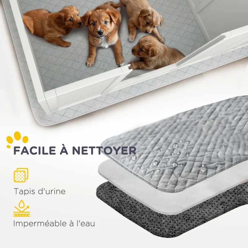 Boîte de mise bas pour chiens et chiots 166 x 80 x 50 cm porte réglable tapis absorbant scandinave épuré en MDF blanc 21_0007461