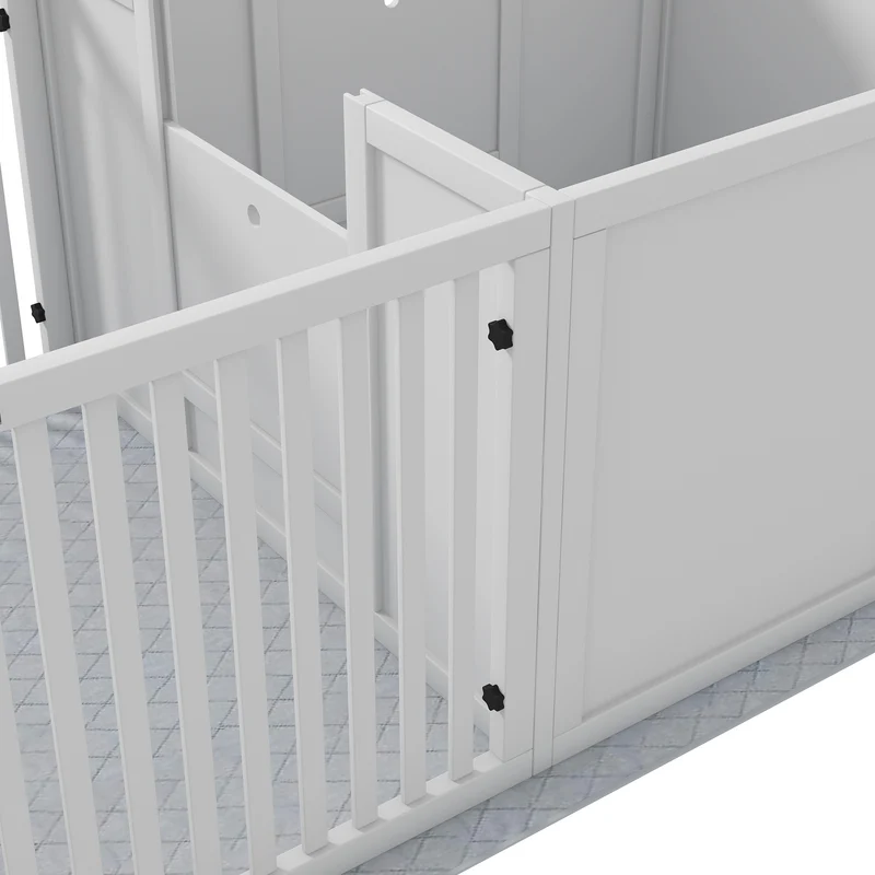 Boîte de mise bas pour chiens et chiots 166 x 80 x 50 cm porte réglable tapis absorbant scandinave épuré en MDF blanc 21_0007461