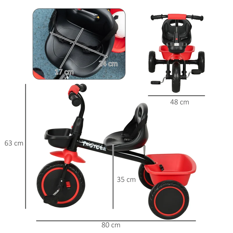 Tricycle évolutif pour enfants 80 x 48 x 63 cm siège réglable ceinture de sécurité contemporain moderne en PP rouge 21_0000537