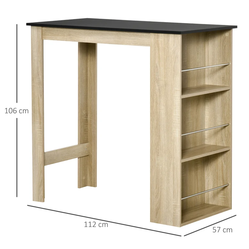 Table de bar mange-debout 112 x 57 x 106 cm 3 étagères gain de place style contemporain en panneau de particules chêne 21_0002221
