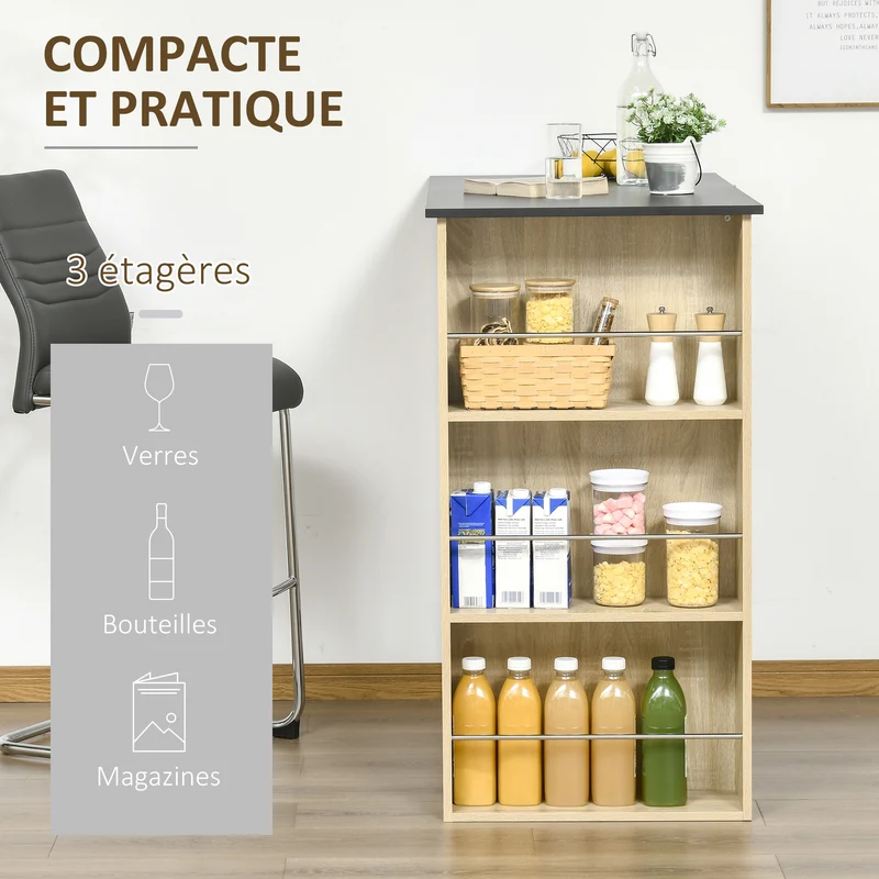 Table de bar mange-debout 112 x 57 x 106 cm 3 étagères gain de place style contemporain en panneau de particules chêne 21_0002221