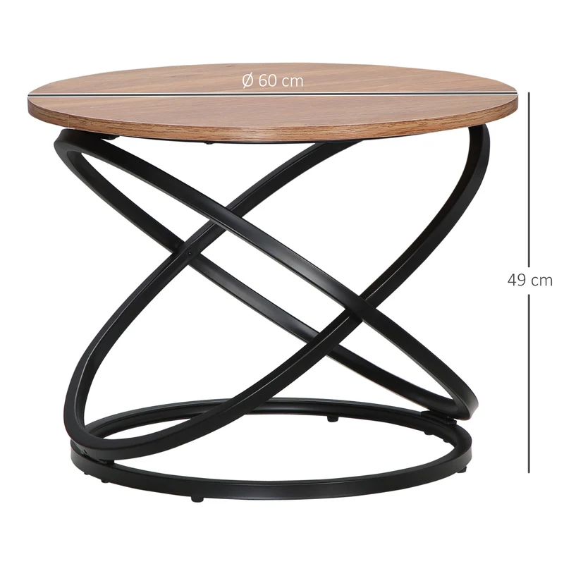 Table basse ronde salon 60 x 60 x 46 cm compacte montage facile piètement graphique industriel épuré en MDF marron clair 21_0003095