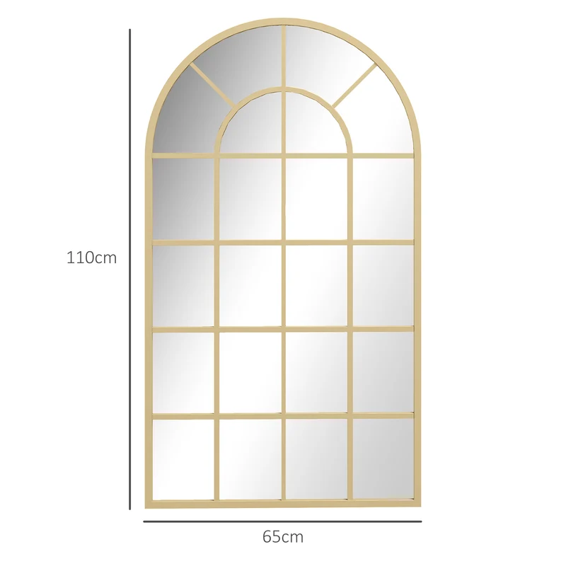 Miroir verrière arche 110 x 65 x 2,5 cm agrandit l'espace à fixer ou poser style industriel décoratif en métal doré 21_0001292