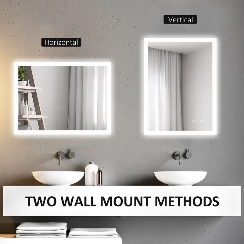 Miroir mural lumineux de salle de bain 80 x 60 x 3 cm éclairage led réglable antibuée moderne épuré en verre transparent 21_0001963