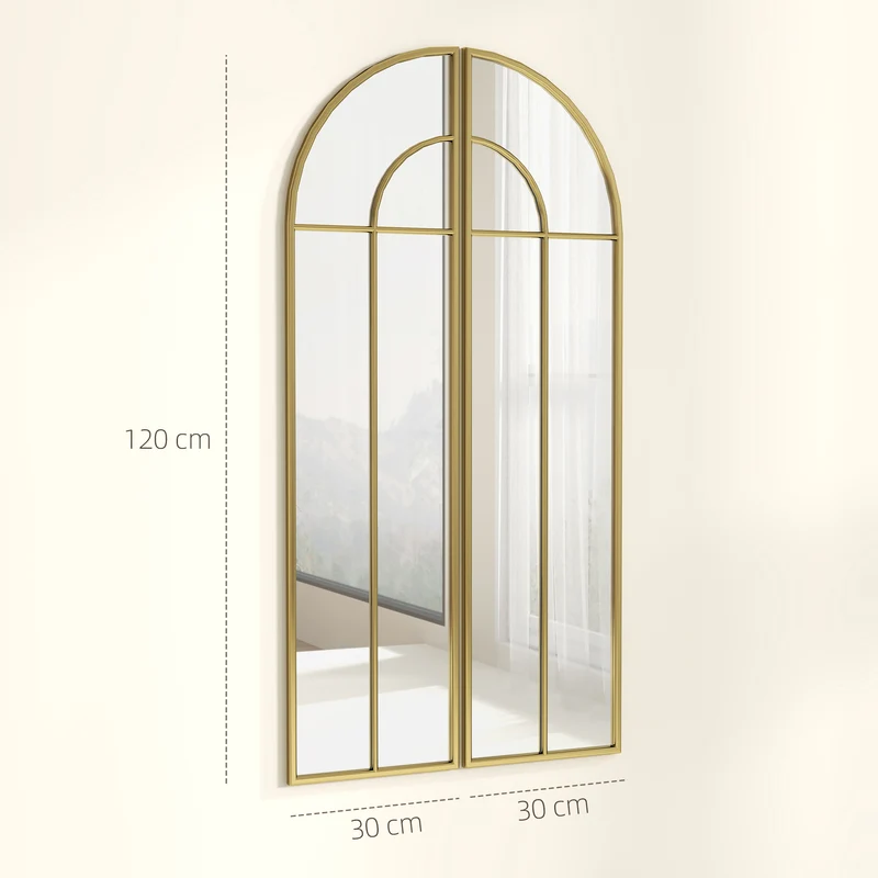 Miroir mural arc salon chambre couloir 30 x 120 x 3 cm grand effet profondeur lumière élégant contemporain en métal doré 21_0001388