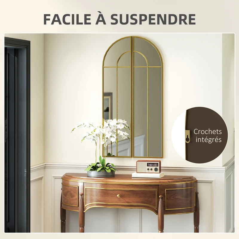 Miroir mural arc salon chambre couloir 30 x 120 x 3 cm grand effet profondeur lumière élégant contemporain en métal doré 21_0001388