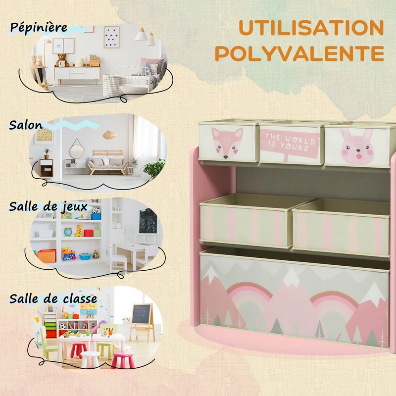 Meuble à jouets chevalet 3 en 1 63 x 30 x 66 cm tableau double face rangement compact scandinave minimaliste en MDF rose 21_0000710