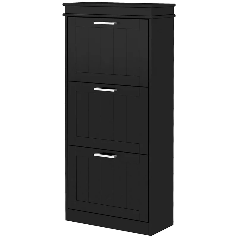 Meuble à chaussures d'entrée 54 x 24 x 117.5 cm étagères réglables comptoir décoratif sécurisé moderne épuré en MDF noir 21_0002693
