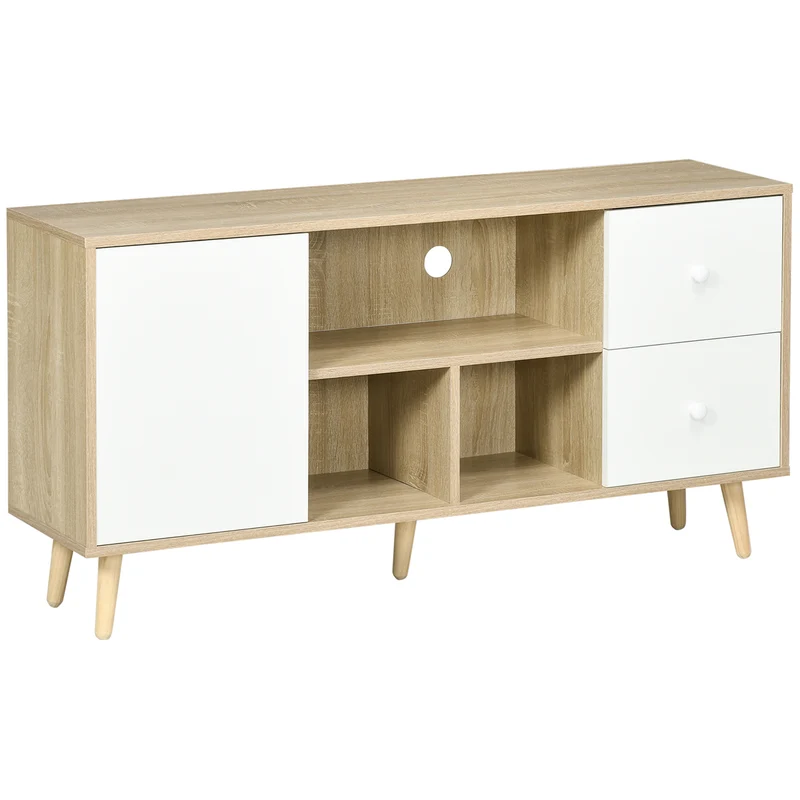 Meuble bas pour écran 45 pouces 120 x 30 x 60 cm 3 niches 1 placard rangement scandinave en panneau de particules blanc 21_0003062