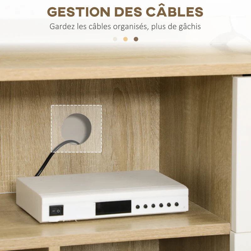 Meuble bas pour écran 45 pouces 120 x 30 x 60 cm 3 niches 1 placard rangement scandinave en panneau de particules blanc 21_0003062