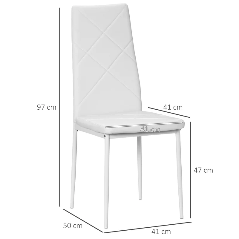Lot de 4 chaises de salle à manger 41 x 50 x 97 cm dossier haut assise rembourrée style moderne scandinave en PU blanc 21_0002314
