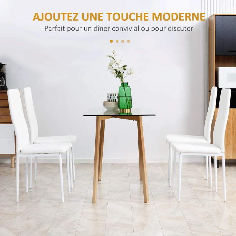 Lot de 4 chaises de salle à manger 41 x 50 x 97 cm dossier haut assise rembourrée style moderne scandinave en PU blanc 21_0002314