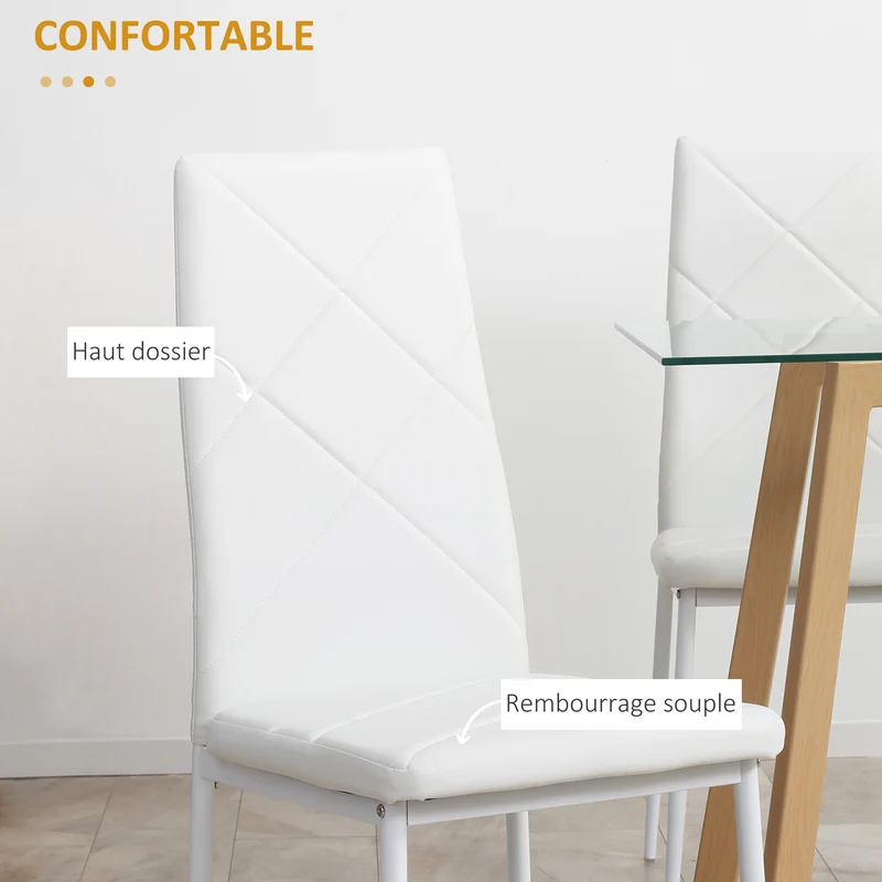 Lot de 4 chaises de salle à manger 41 x 50 x 97 cm dossier haut assise rembourrée style moderne scandinave en PU blanc 21_0002314