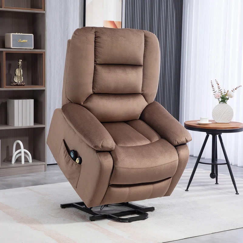 Fauteuil releveur électrique inclinable 90 x 93 x 110 cm massage chauffant aide levage moderne épuré en polyester marron 21_0000902